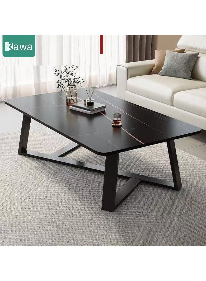 روعة طاولة قهوة طاولة قهوة مستوحاة من الفخامة طاولة قهوة مستطيلة أرجل بإطار فولاذي طاولة قهوة كبيرة أنيقة للمنزل وغرفة النوم وغرفة المعيشة والمكتب (سوداء) - Image 1